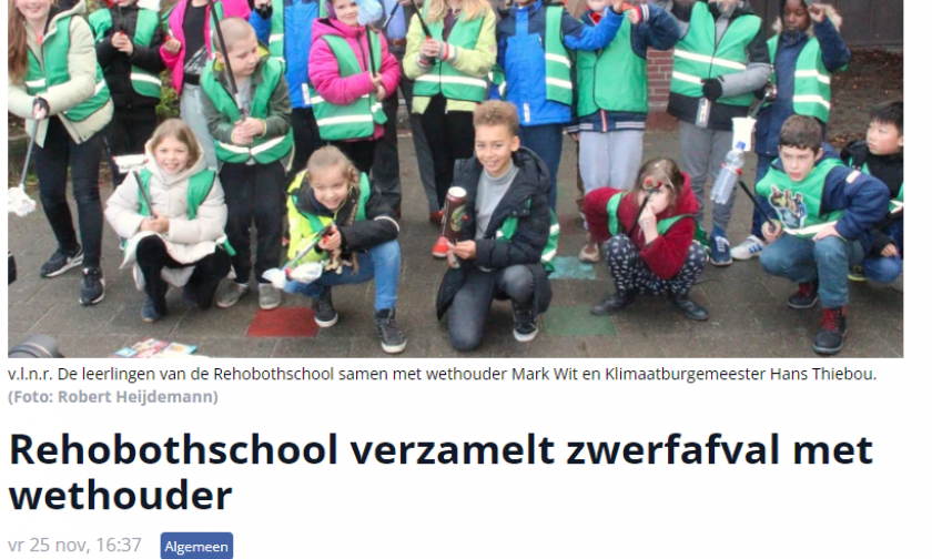 printscreen artikel rehobothschool verzamelt zwerfafval met wethouder